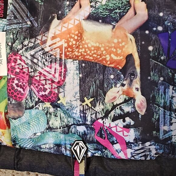 Volcom Down Puffer Vest Women's Large Hooded Sleeveless Printed Lining Black - Picture 8 of 11